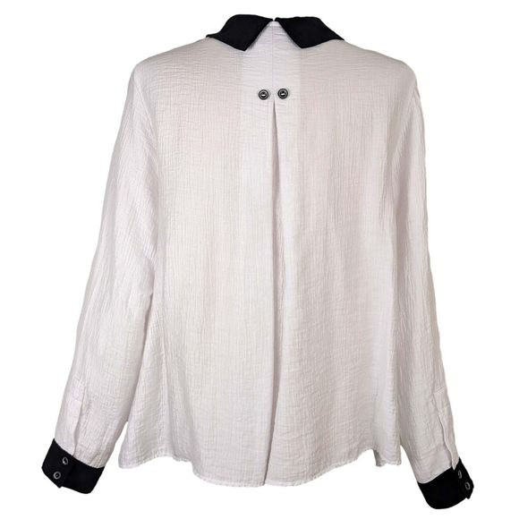 Niche Nilgun Derman Women's LG White Crinkle Viscose Button Front Top Blouse - Picture 4 of 7